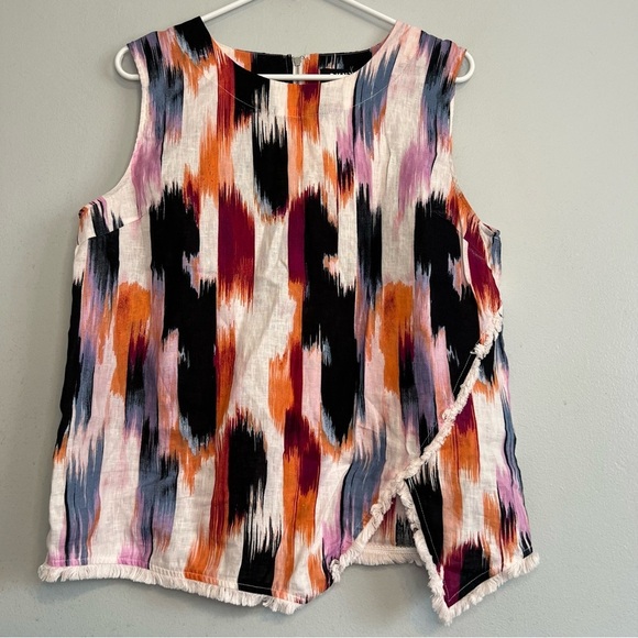 Dkny Tops - DKNY Womens Sleeveless Pullover Blouse Fringe Hem 100% Linen Tie Dye Sz L Boho